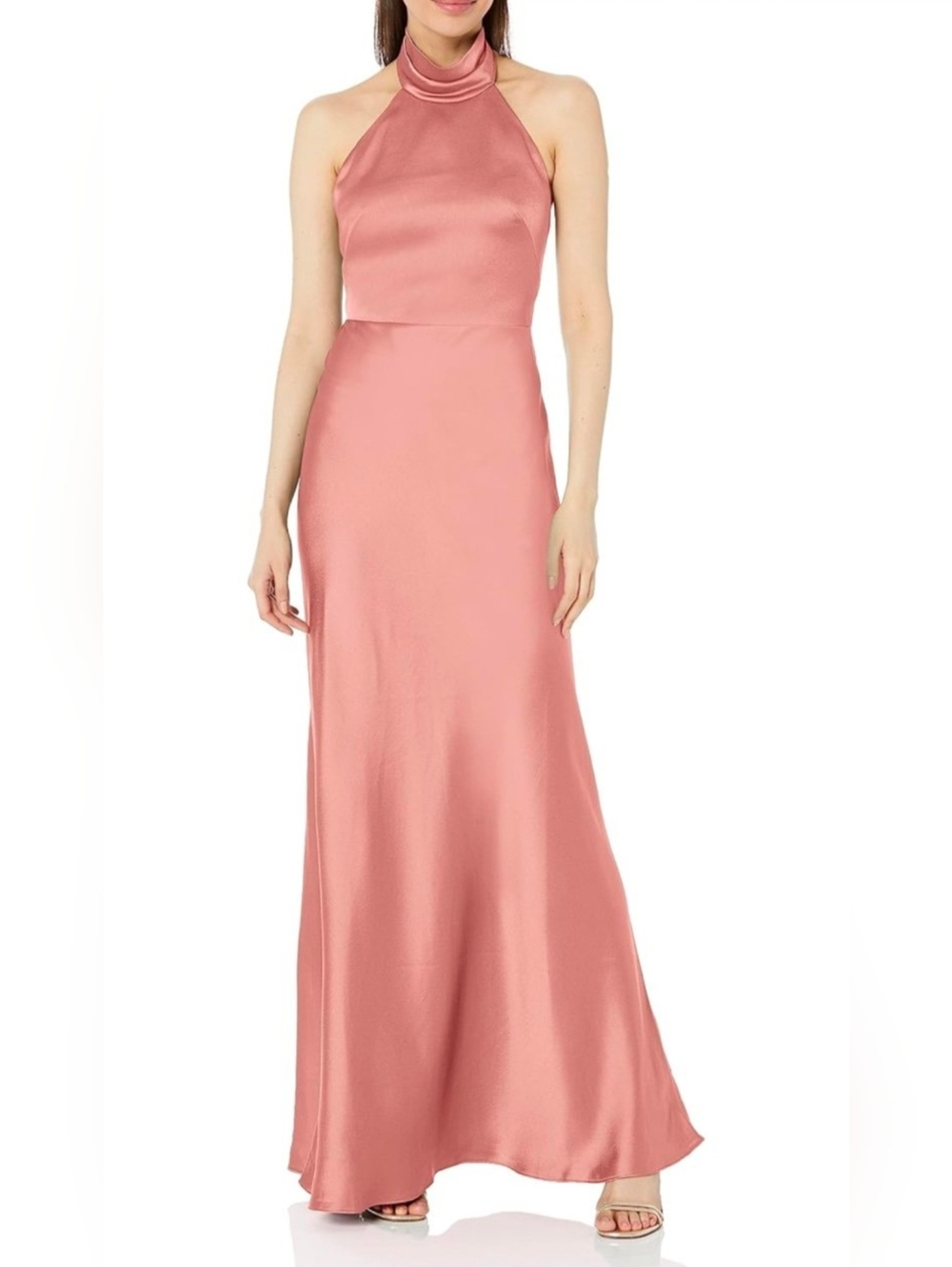 Jenny Yoo Rose Blush Satin Halter Maxi Dress